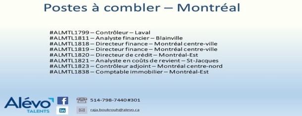 Postes disponibles à Montréal en date du 24 mai 2019
