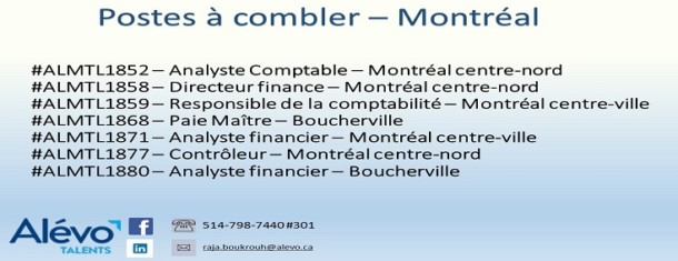 Postes disponibles à Montréal en date du 21 juin 2019