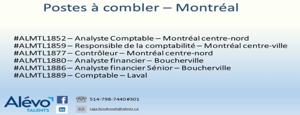 Postes disponibles à Montréal en date du 28 juin 2019