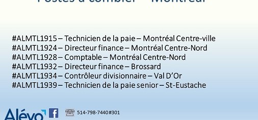 Postes disponibles à Montréal en date du 26 juillet 2019