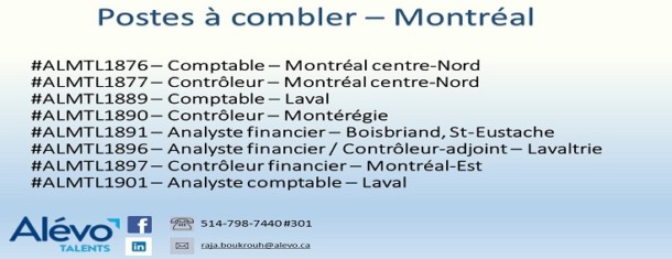 Postes disponibles à Montréal en date du 5 juillet 2019