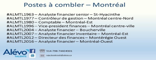 Postes disponibles à Montréal en date du 27 septembre 2019